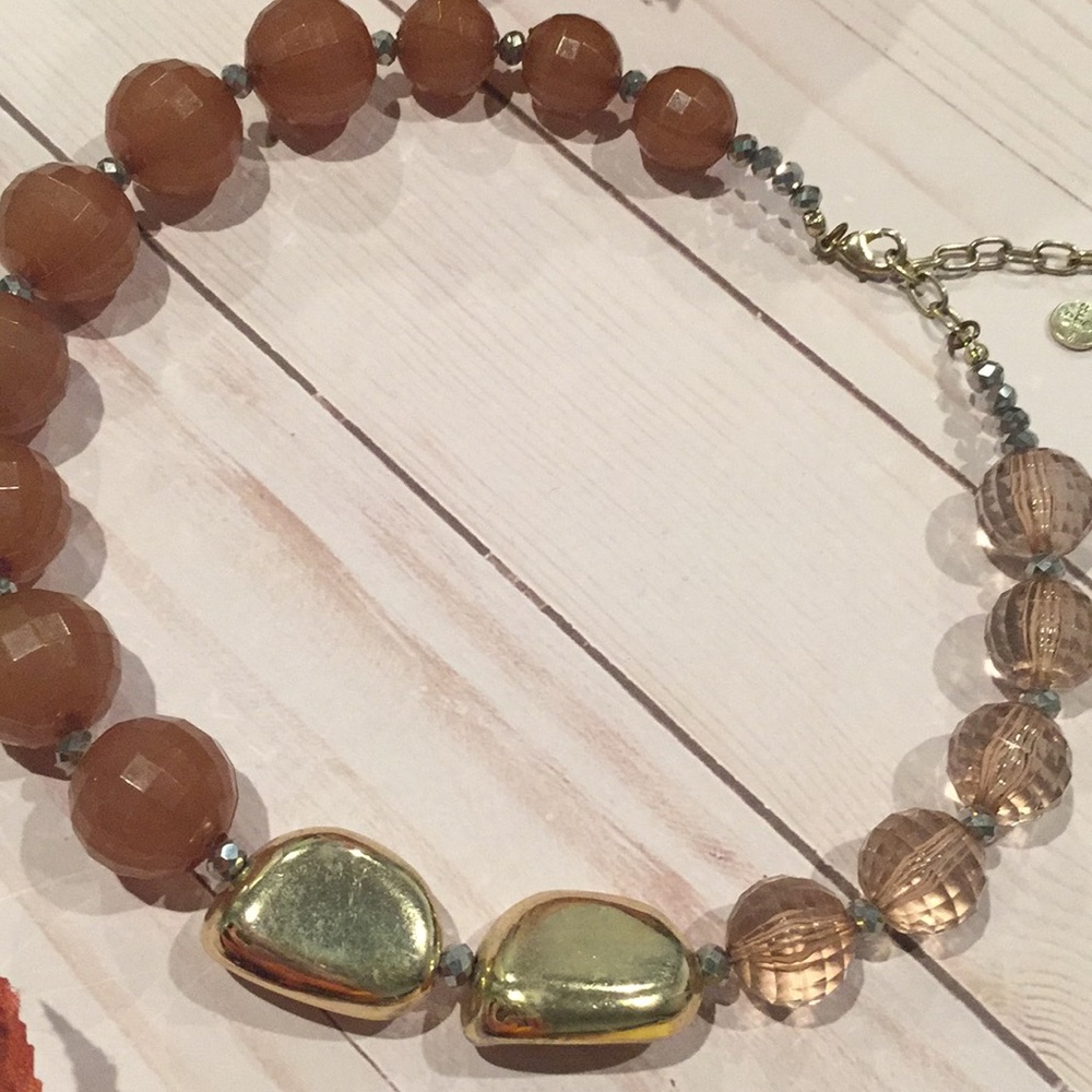Sale! Unique Three tone gold & brown necklace - Picture 8 of 9